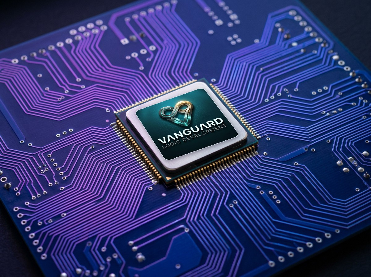 Microchip carrying the Vanguard Logic Development logo